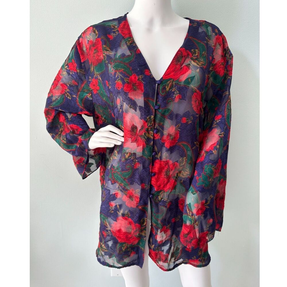 Vintage Victoria's Secret Gold Label Sheer Rose Floral Paisley Top Blouse size L